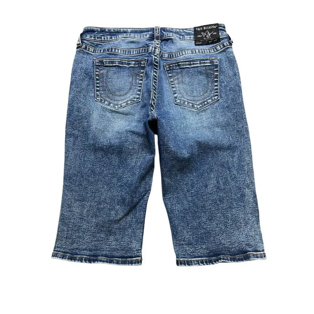 True Religion Riley Knee Length Denim Jean Shorts unisex Size 31 Y2K Boho casual